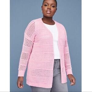 Lane Bryant Open Weave Cardigan Pink Chenille Metallic Thread Plus Size 22/24